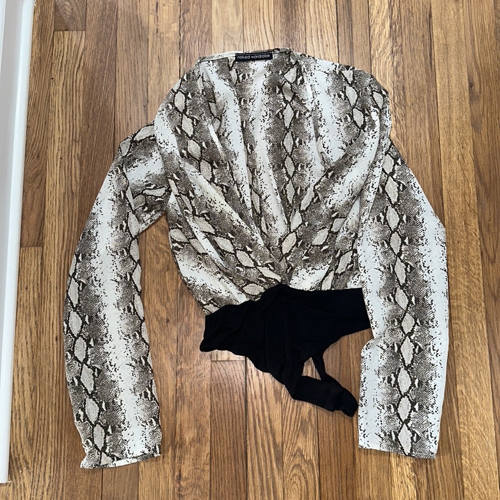 Naked Wardrobe Snake Print Bodysuit - Black and Brown